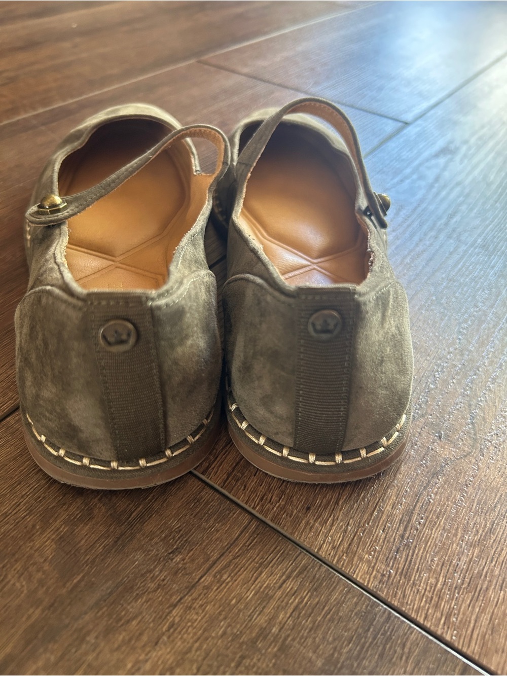 Crown Vintage Olive Suede Mary Jane Flats - Boho Espadrille Style - 8.5 - Picture 2 of 5